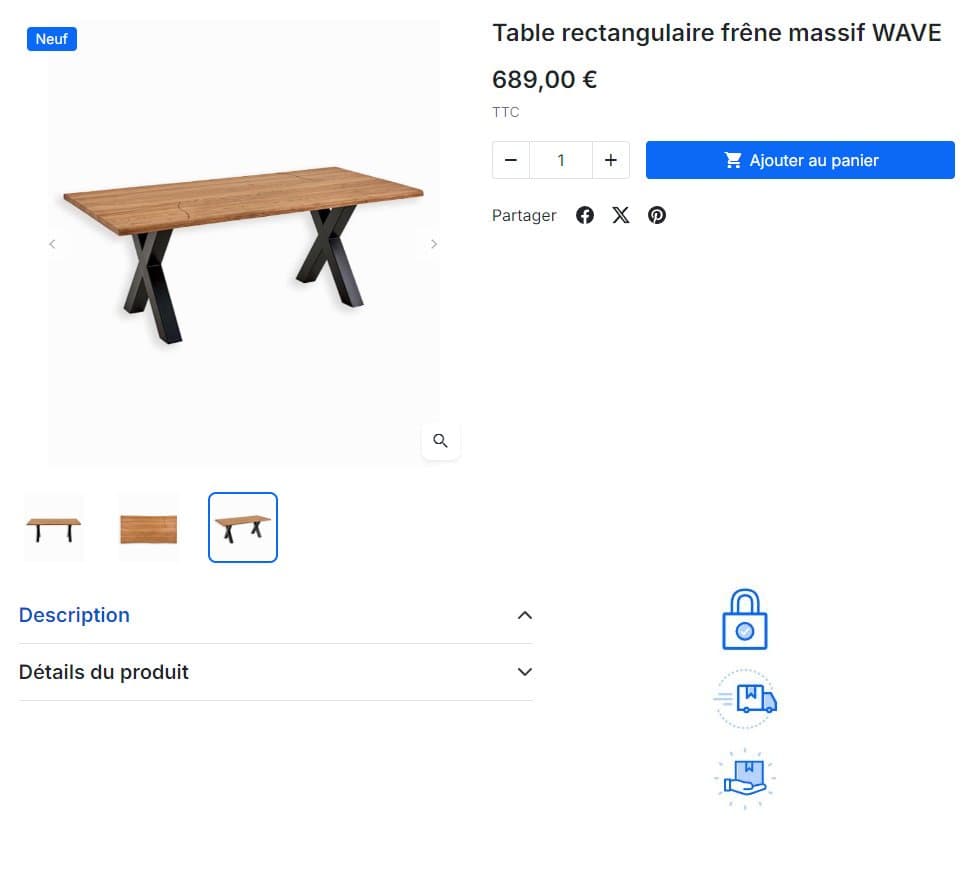 PrestaShop product page as customers see it, with no summary or description and just a packshot on a white background